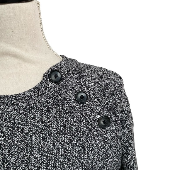 LOFT Black White Salt Pepper Knit Cotton Sweater Button Shoulder Size Small - Picture 2 of 13